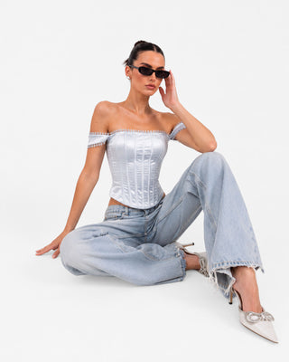 Elara Ice Blue Corset Top