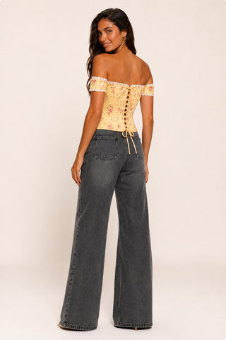 Elara Butter Yellow Floral Corset Top