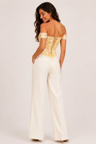 Elara Butter Yellow Floral Corset Top