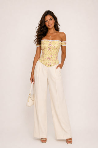 Elara Butter Yellow Floral Corset Top