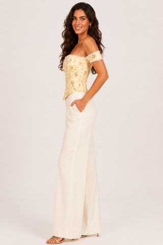 Elara Butter Yellow Floral Corset Top