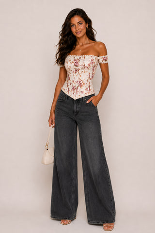 Elara Floral Ivory Corset Top