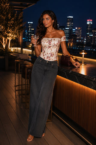 Elara Floral Ivory Corset Top