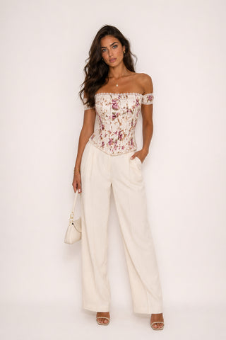 Elara Floral Ivory Corset Top