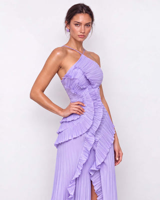 Elowen Lilac Ruffle-Trim Pleated Midi Dress