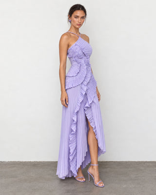 Elowen Lilac Ruffle-Trim Pleated Midi Dress
