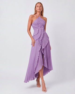 Elowen Lilac Ruffle-Trim Pleated Midi Dress