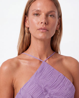 Elowen Lilac Ruffle-Trim Pleated Midi Dress