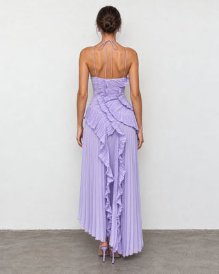 Elowen Lilac Ruffle-Trim Pleated Midi Dress