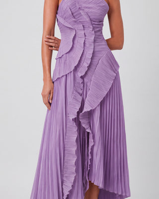 Elowen Lilac Ruffle-Trim Pleated Midi Dress