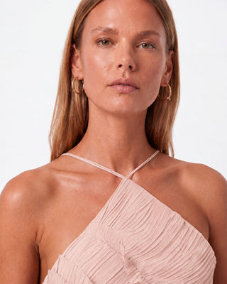 Elowen Dusty Rose Ruffle-Trim Pleated Midi Dress