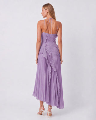 Elowen Lilac Ruffle-Trim Pleated Midi Dress