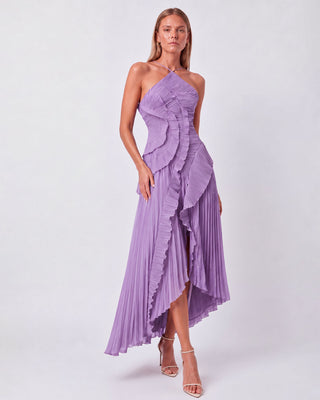 Elowen Lilac Ruffle-Trim Pleated Midi Dress