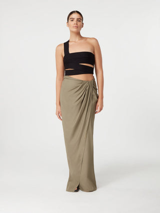 Olive Draped Maxi Skirt