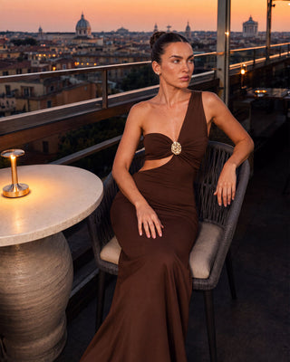 Helia Chocolate Brown Cut-Out Maxi Dress