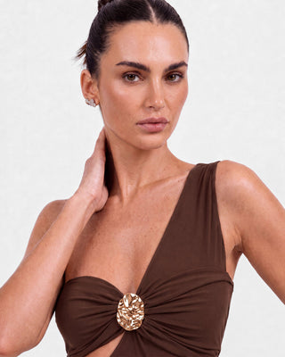 Helia Chocolate Brown Cut-Out Maxi Dress
