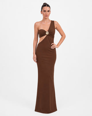Helia Chocolate Brown Cut-Out Maxi Dress