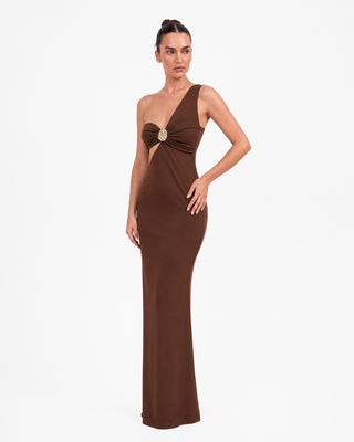 Helia Chocolate Brown Cut-Out Maxi Dress