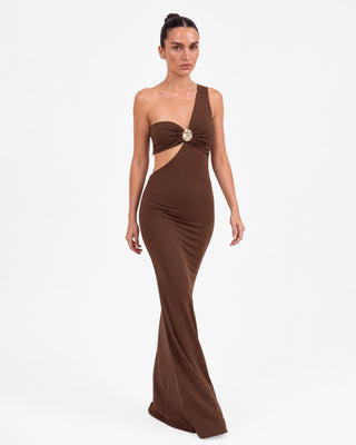 Helia Chocolate Brown Cut-Out Maxi Dress