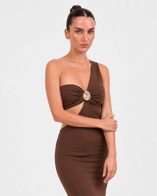 Helia Chocolate Brown Cut-Out Maxi Dress