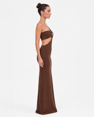 Helia Chocolate Brown Cut-Out Maxi Dress