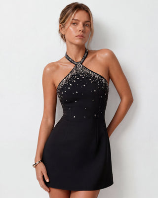 Liora Black Crystal Embellished Mini Dress