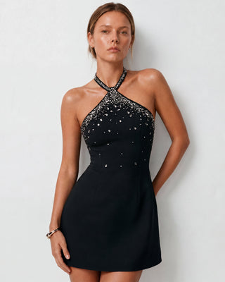Liora Black Crystal Embellished Mini Dress