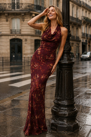 Bloom Burgundy Floral  Maxii Dress