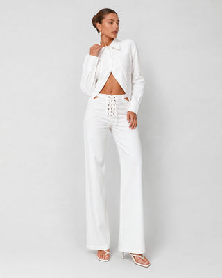 Maris Lace-Up White Linen Co-ord Set