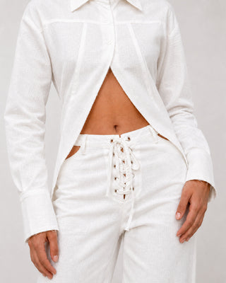 Maris Lace-Up White Linen Co-ord Set