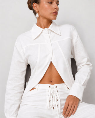 Maris Lace-Up White Linen Co-ord Set