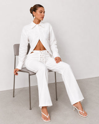 Maris Lace-Up White Linen Co-ord Set
