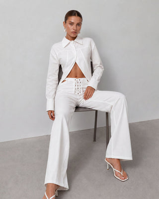 Maris Lace-Up White Linen Co-ord Set