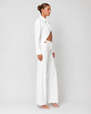 Maris Lace-Up White Linen Co-ord Set