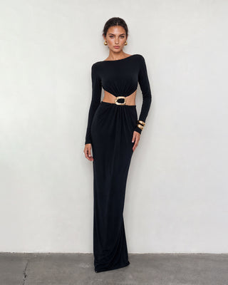 Vittoria Black Buckle Cut-Out Maxi Dress