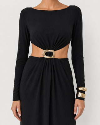 Vittoria Black Buckle Cut-Out Maxi Dress