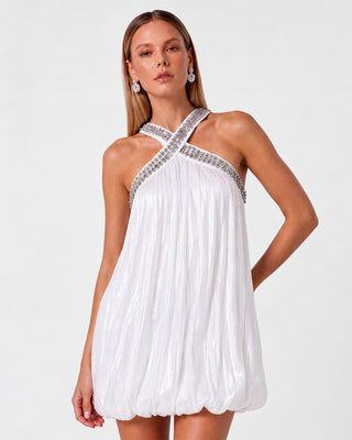 Veyra Crystal-Embellished Bubble-Hem Mini Dress
