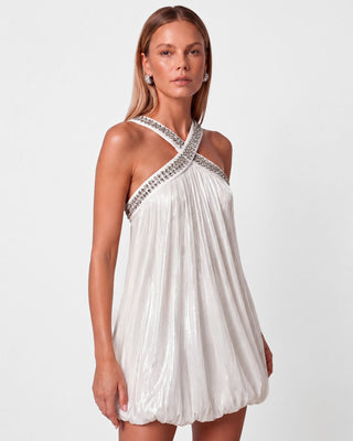 Veyra Crystal-Embellished Bubble-Hem Mini Dress