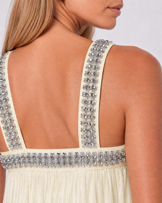 Veyra Cream Crystal-Embellished Bubble-Hem Mini Dress