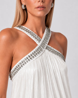 Veyra Crystal-Embellished Bubble-Hem Mini Dress