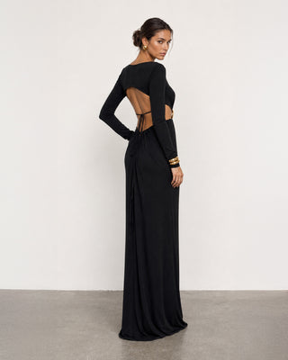 Vittoria Black Buckle Cut-Out Maxi Dress